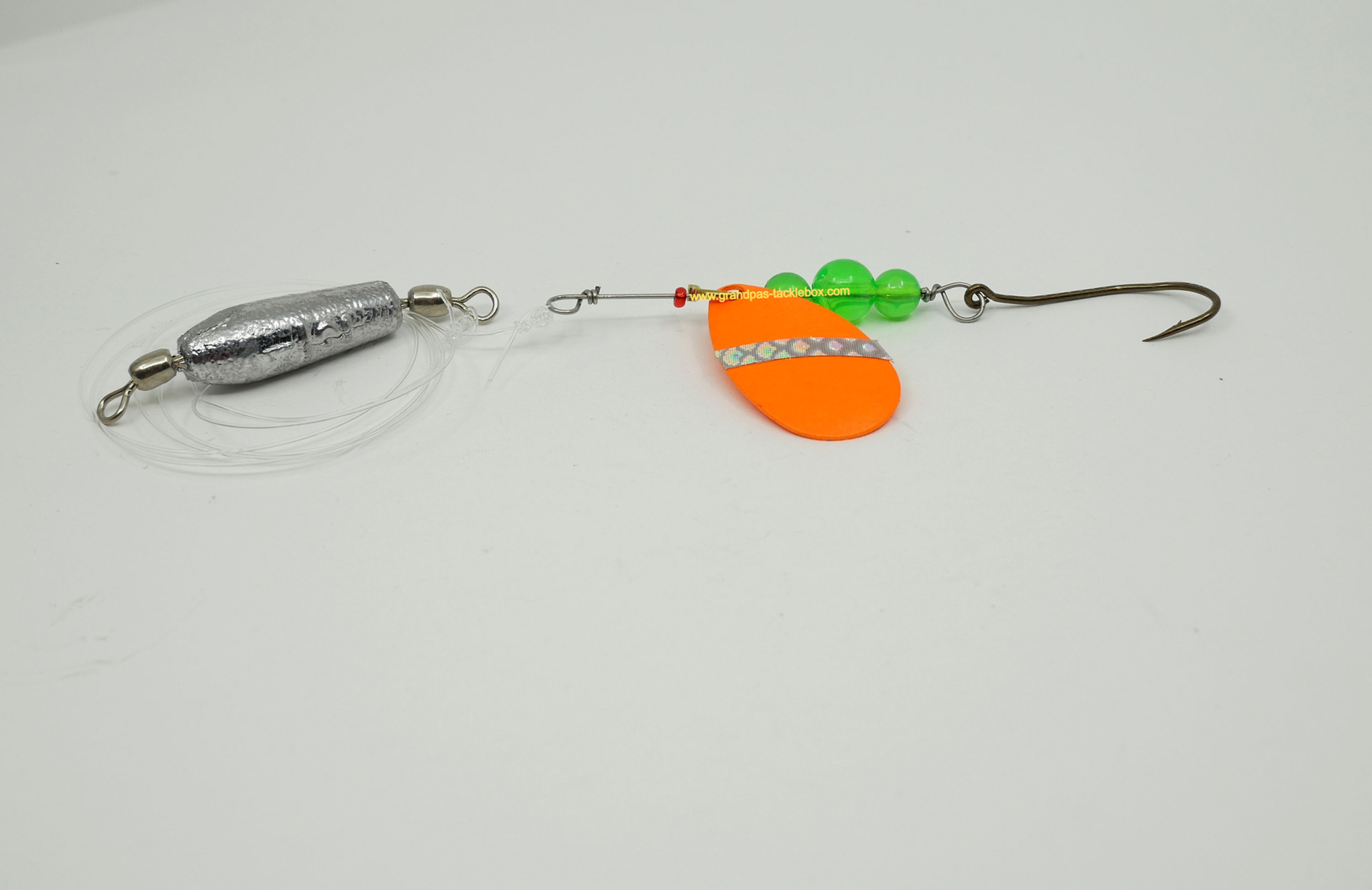 Blaze Orange Blade, Silver Band, Green Beads - Rigged Uzick Spinner