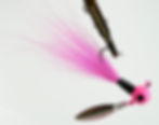 Side view of Pink Dynamo - Ball Head Underspin Bucktail Jig