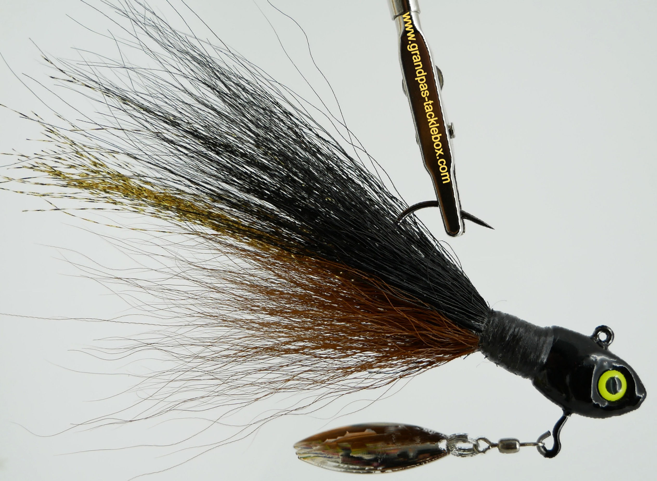 Side view of Black brown - Herring Head Underspin Bucktail Jig