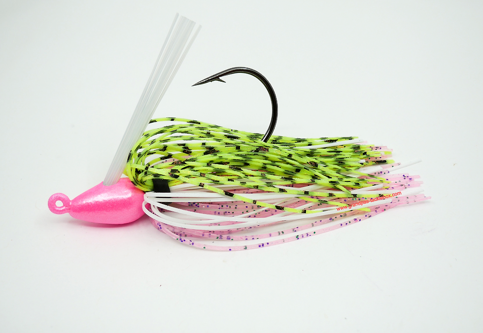 Side view of Pink Shad - Weedless Skirted Bullet Bass Swim Jig