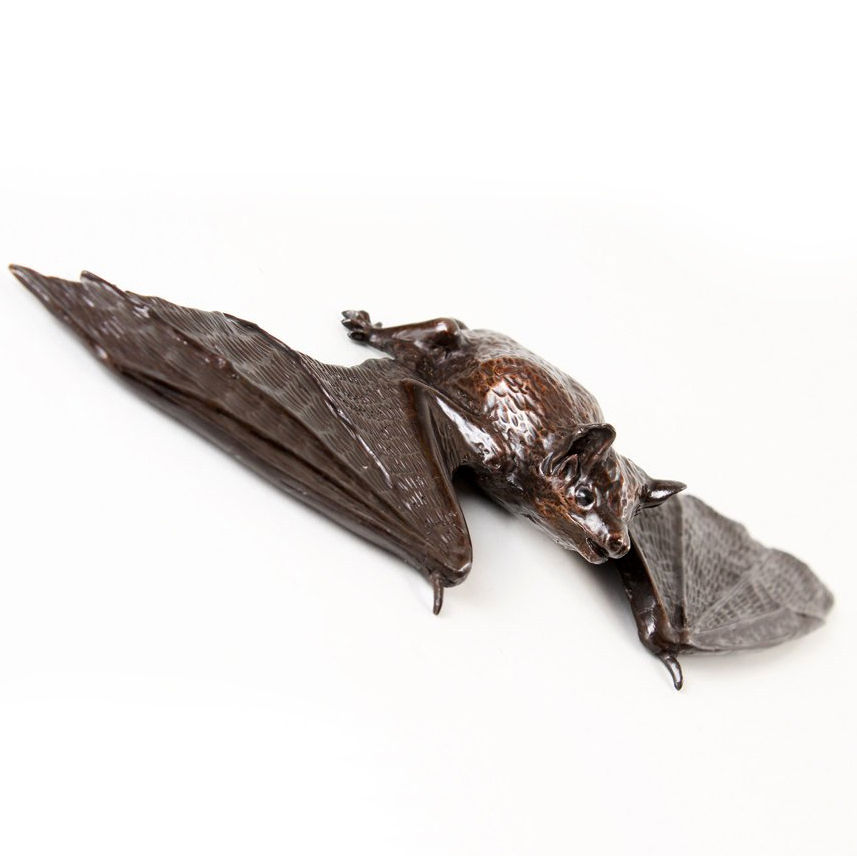 Thumbnail: pipistrelle bat with wings almost unfolded, ready for flight - bronze