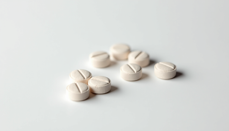 Close-up view of tapentadol tablets arranged on a white surface