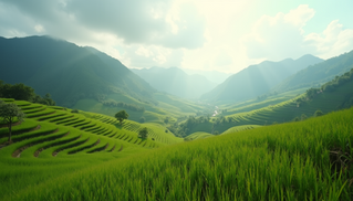 Rizières en terrasses du Nord du Vietnam au lever du soleil