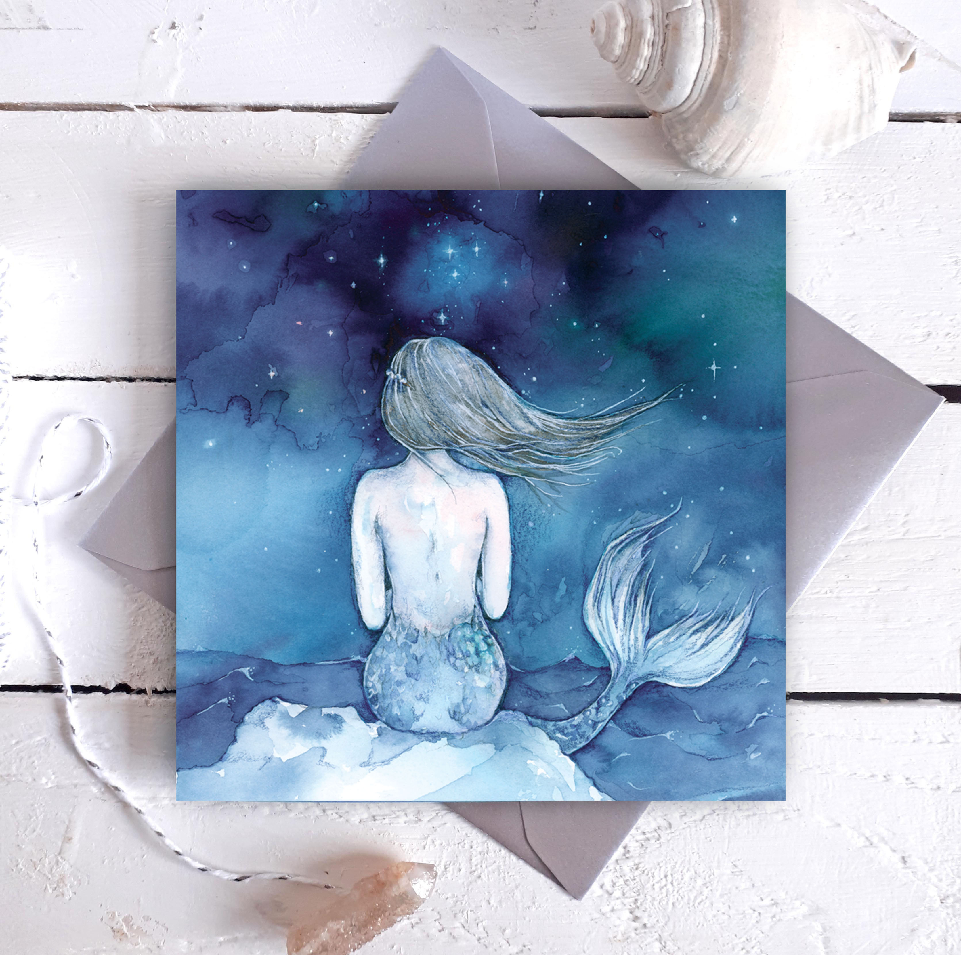 Night Swimming Mermaid Card