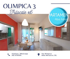 Appartamenti Via Olimpica
Alba Adriatica, Provincia di Teramo.
L'appartamento è situato al centro di Alba Adriatica, in Via Olimpica a 150 metri dal mare. L'appartamento dispone di 6 posti letto: una camera matrimoniale, una camera con due letti singoli ed un divano letto matrimoniale sistemato nell'ampio soggiorno. Inoltre l'appartamento dispone di ampio terrazzo arredato con tavolo e sedie.