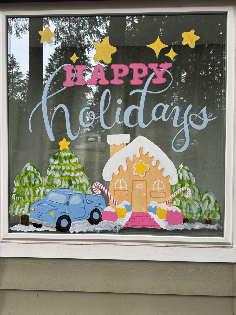 Happy Holidays window painting