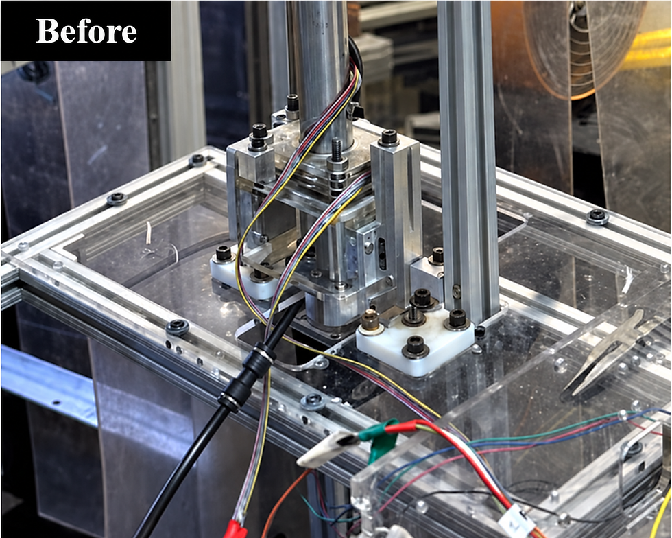 Rerouted black tubing on a steel apparatus.png