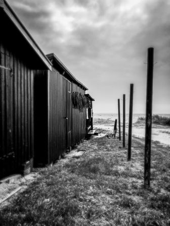 Fishing huts, black wooden, Denmark