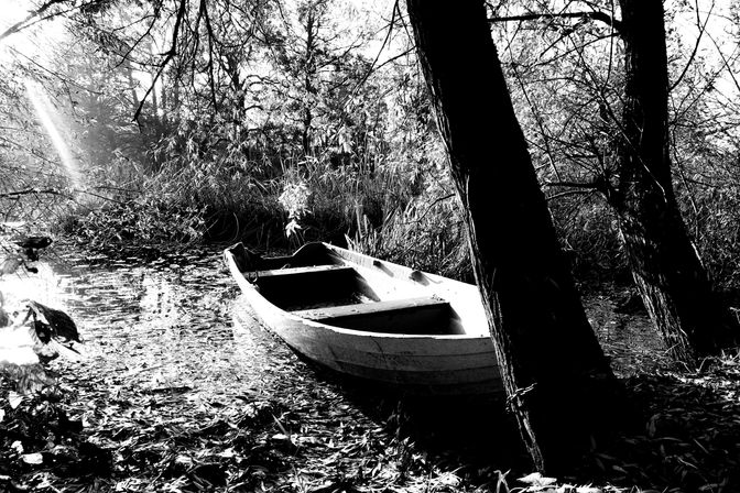 A row boat in a still river