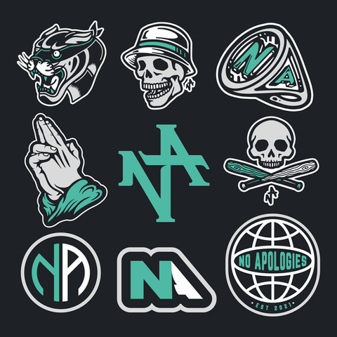 A selection of logos, graphics and branding designs for No apologies, a modern streetwear clothing company