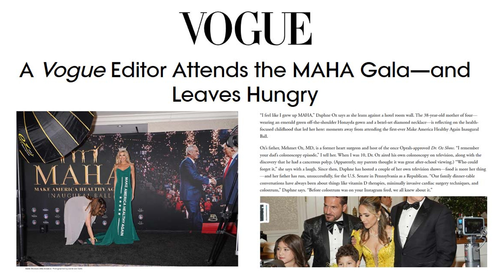 MAHA Inaugural Ball — Exclusive media partner during the inauguration of HHS Secretary Robert F. Kennedy Jr. Coverage picked up by Vogue, CNN, Fox News, AOL, and The Cut.
