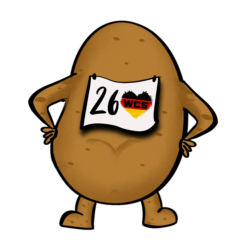 Comp Potato – WCS Germany Maskottchen mit Startnummer bei einem West Coast Swing Wettbewerb