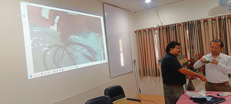 Dr. Debjyoti Dutta and Dr. Chinmoy Roy demonstrate the use of various radiofrequency cannulas in a clinical setting, utilizing visual aids for enhanced understanding.