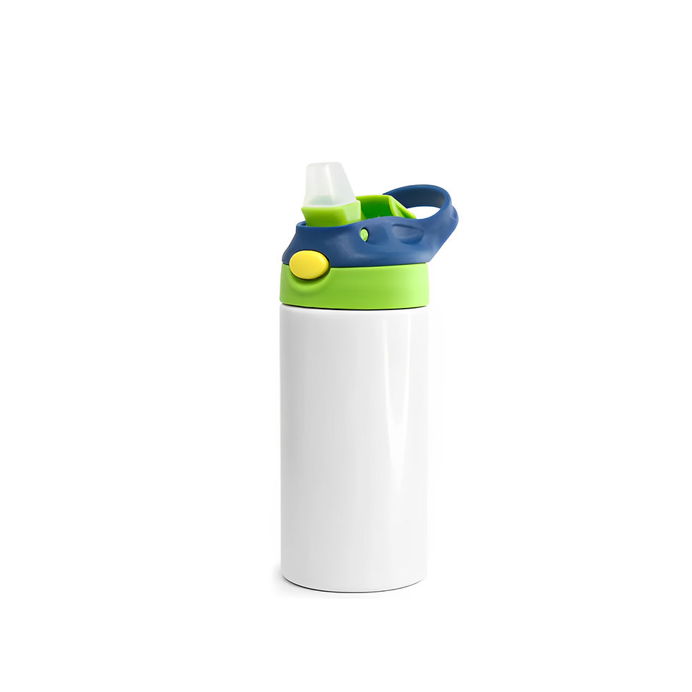 Miniatura: Squeeze de Inox Branco Infantil com Bico Automático Tampa Azul e Verde