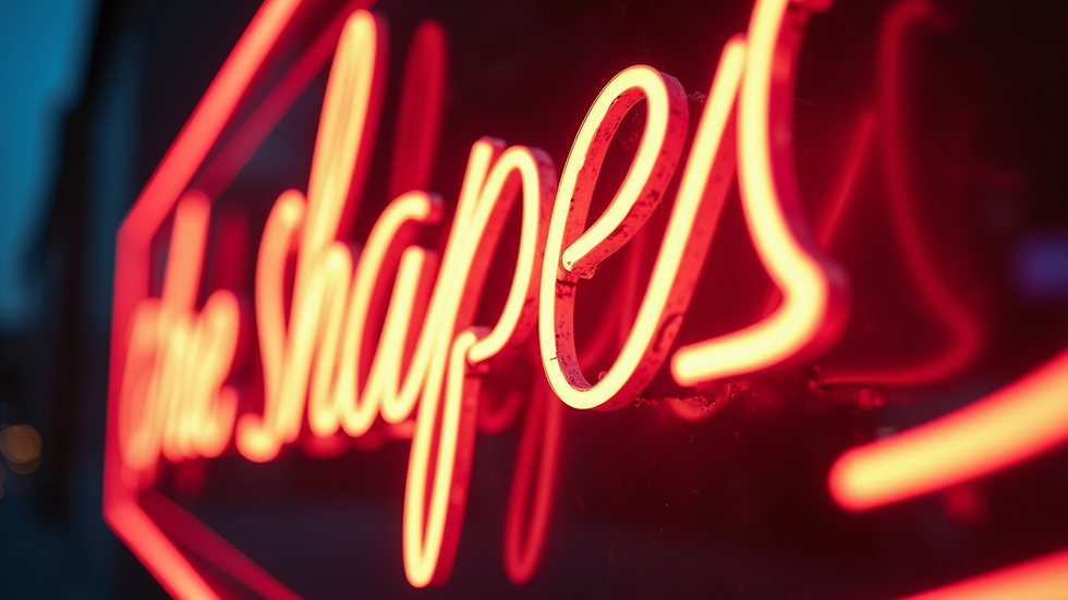 Close-up view of a vibrant neon restaurant sign with custom shapes