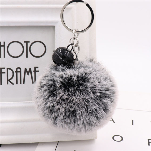 TWO-TONE COLOR POM POM KEYCHAIN WITH BELL - MULTIPLE COLORS