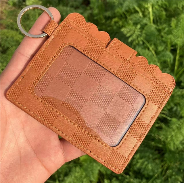 TAN CHECKERBOARD DESIGN LEATHER CARD / ID WALLET