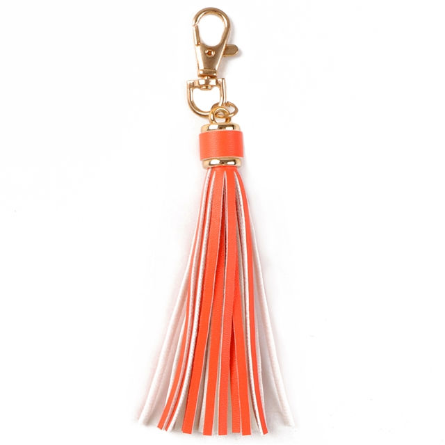 Thumbnail: SINGLE TASSEL TWO-TONE COLOR ON WHITE KEYCHAIN - MULTIPLE COLORS