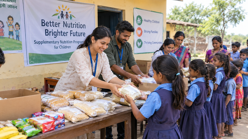 Nutrition programme distributing food to children in rural India