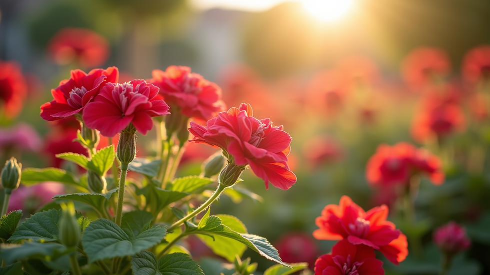 High angle view of vibrant geraniums in Algorta