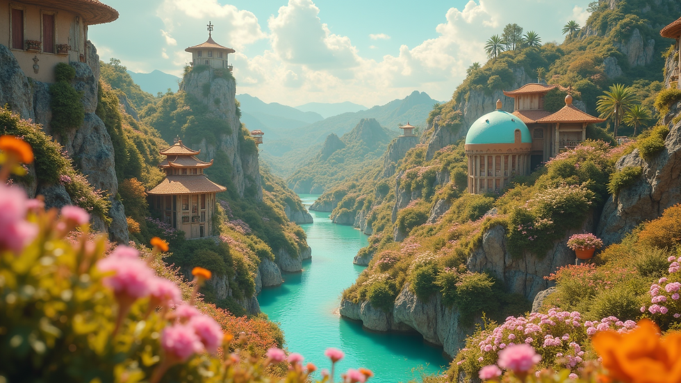 High angle view of a whimsical dream landscape