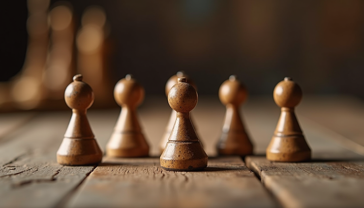 Eye-level view of traditional Tabas game pieces arranged on a rustic wooden table in Segovia