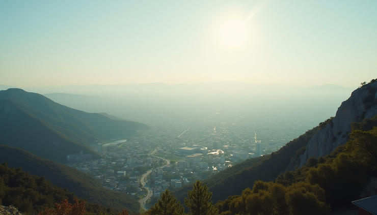 High angle view of Boulder’s cityscape blending with surrounding foothills and open sky