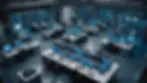 High angle view of a quantum computing lab setup