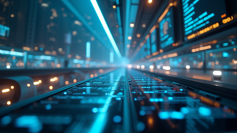 Wide angle view of a digital landscape representing the intersection of technology and intelligence