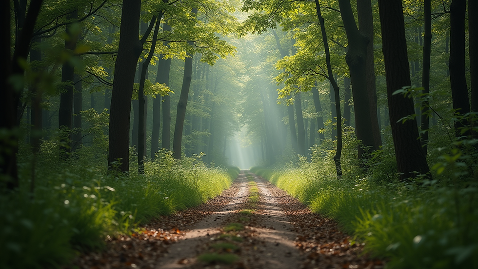 High angle view of a serene forest path leading into the distance