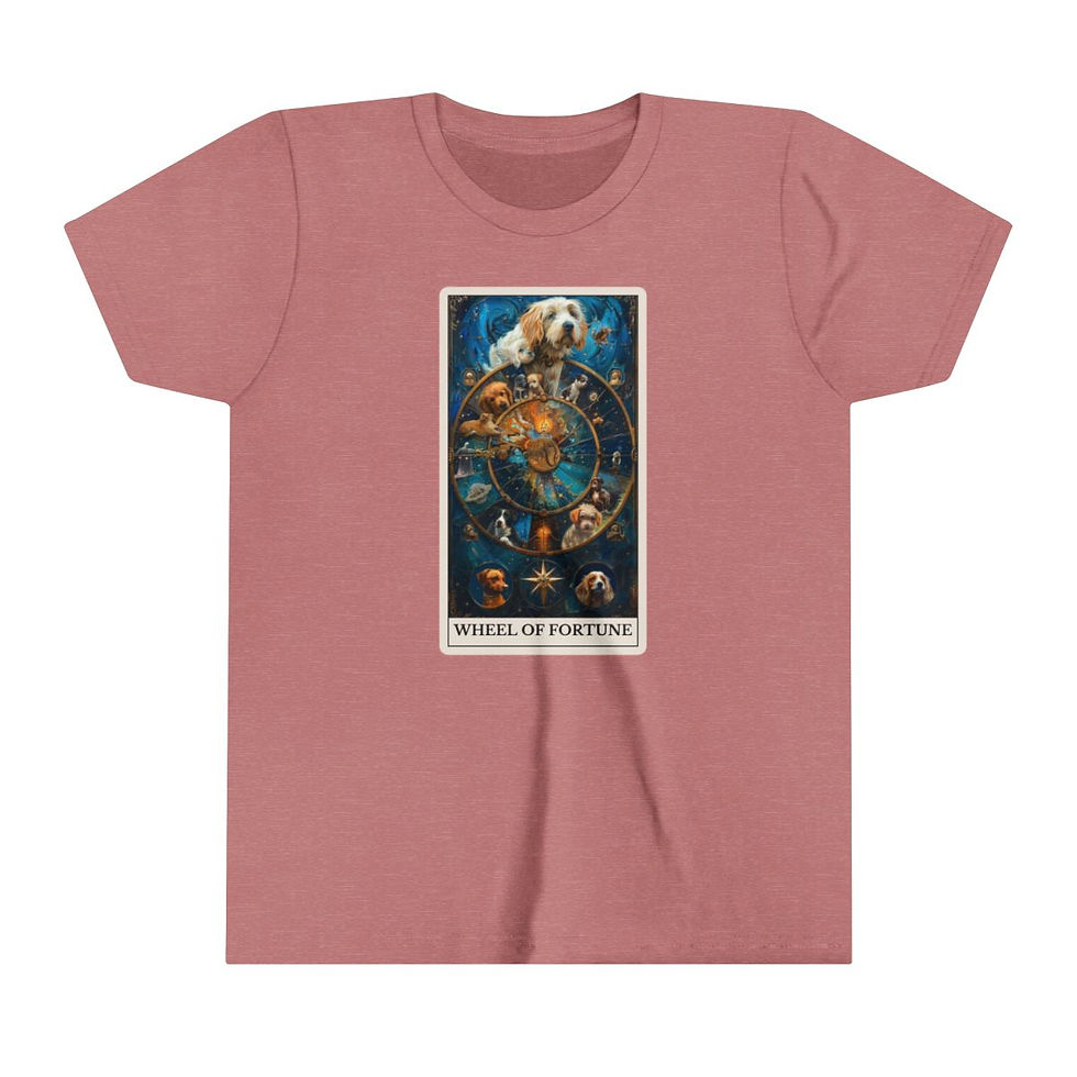 Thumbnail: Wheel of Fortune Tarot Card youth t-shirt with dogs