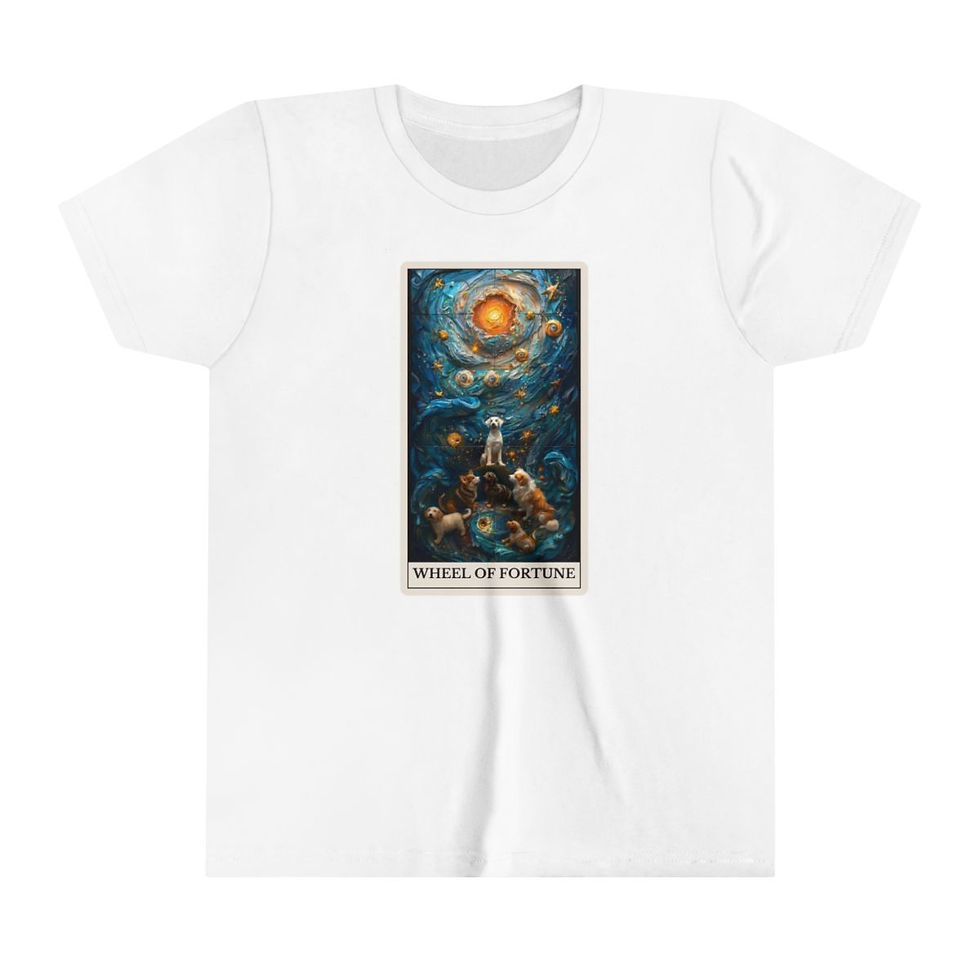 Thumbnail: Wheel of Fortune Tarot Card t-shirt with dogs