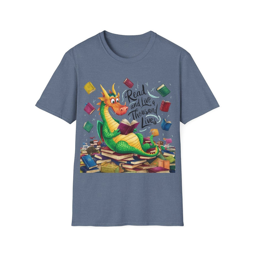 Thumbnail: Book Dragon shirt- Read and live a thousand lives - Unisex Softstyle T-Shirt