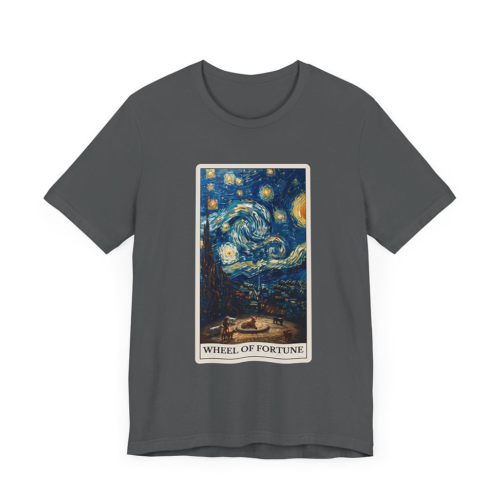 Thumbnail: The Wheel of Fortune Tarot Card t-shirt with dogs
