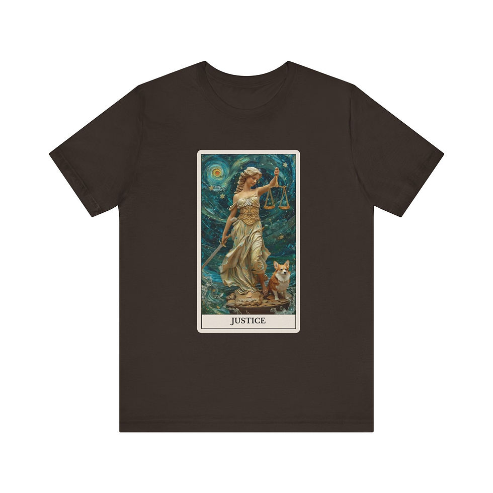 Thumbnail: Justice Tarot Card t-shirt with dogs