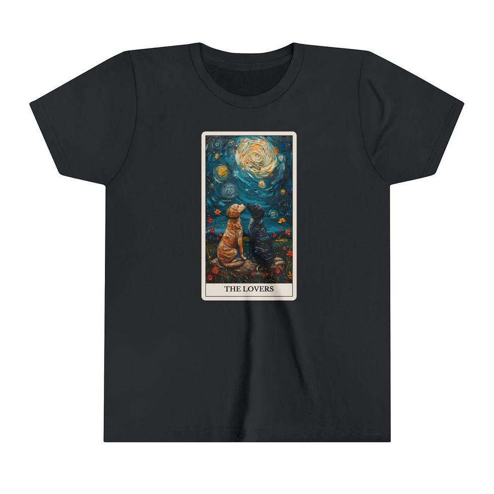 Thumbnail: The Lovers Tarot Card Youth t-shirt with dogs