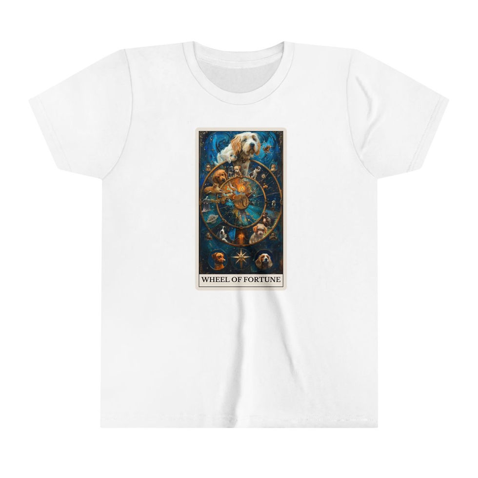 Thumbnail: Wheel of Fortune Tarot Card youth t-shirt with dogs