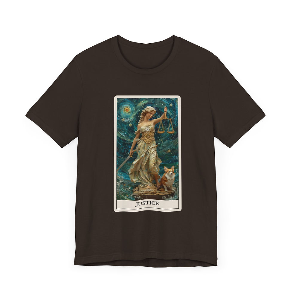 Thumbnail: Justice Tarot Card t-shirt with dogs