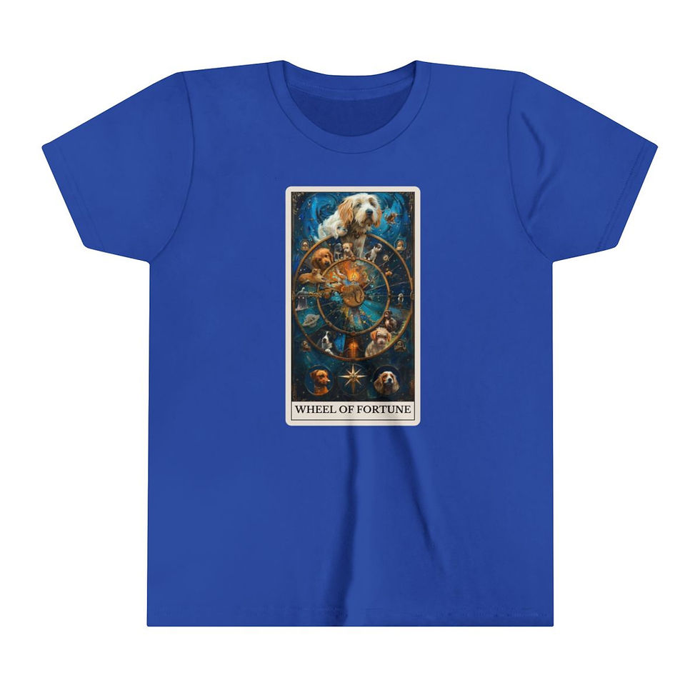 Thumbnail: Wheel of Fortune Tarot Card youth t-shirt with dogs