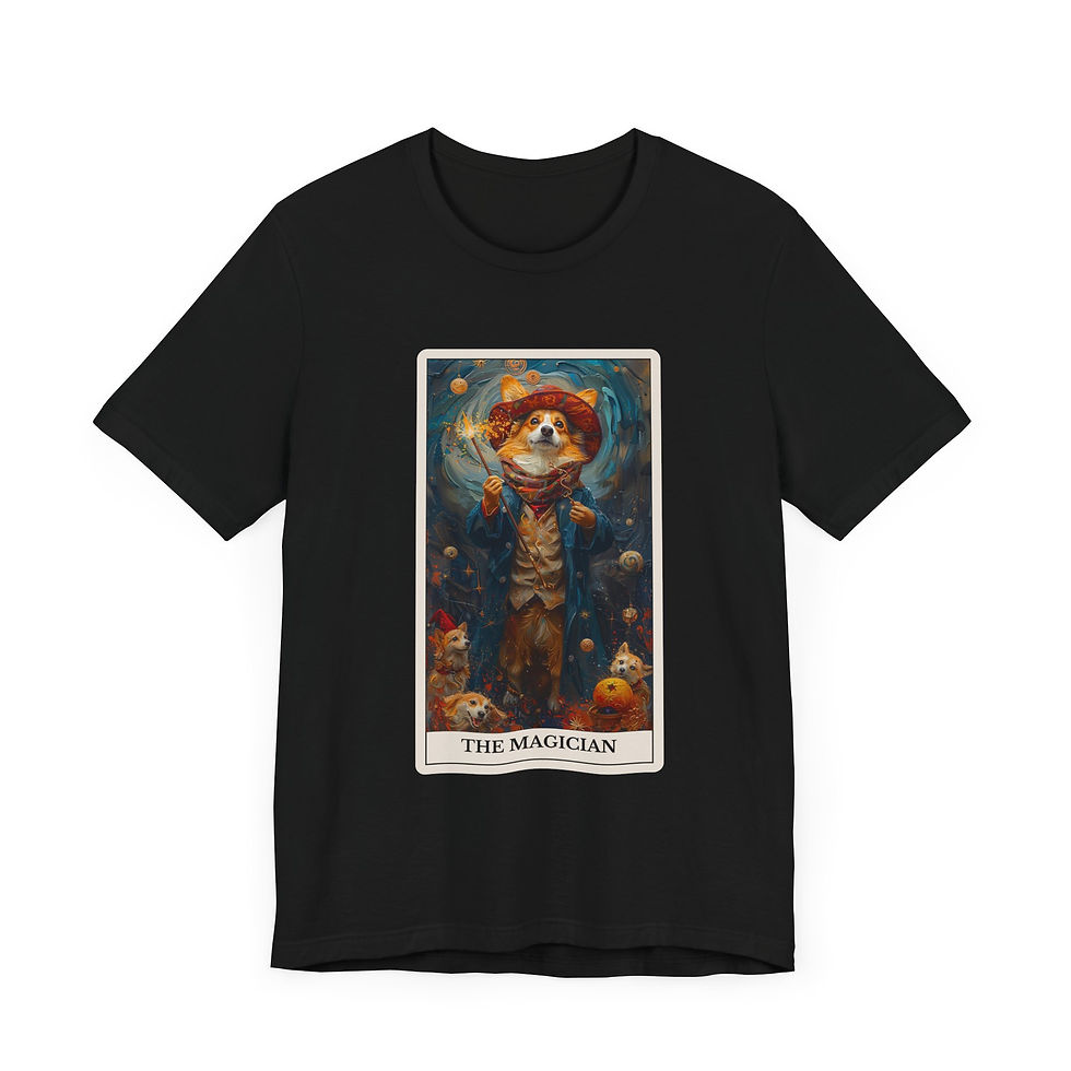 Thumbnail: The Magician Tarot Card t-shirt with dogs