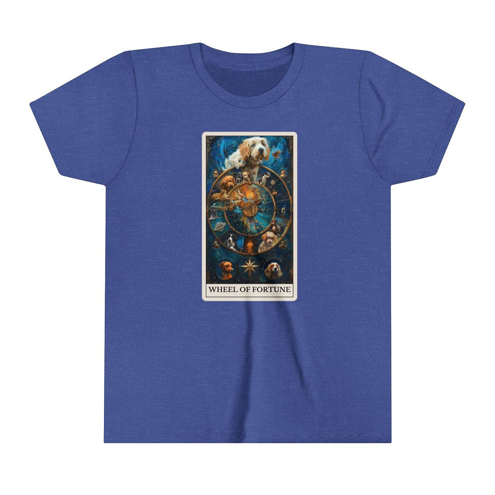 Thumbnail: Wheel of Fortune Tarot Card youth t-shirt with dogs