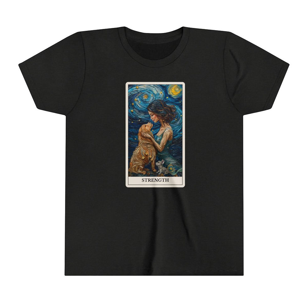 Thumbnail: Strength Tarot Card Youth t-shirt with dogs 