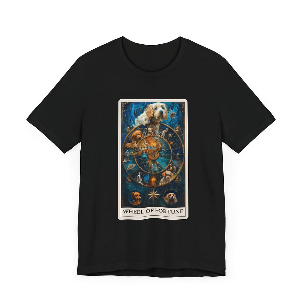 Thumbnail: The Wheel of Fortune Tarot Card t-shirt with dogs