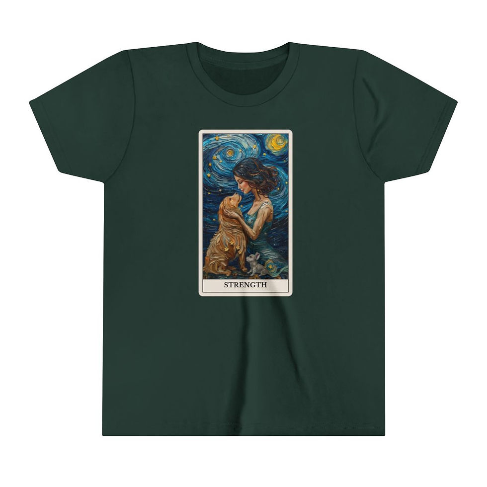 Thumbnail: Strength Tarot Card Youth t-shirt with dogs 