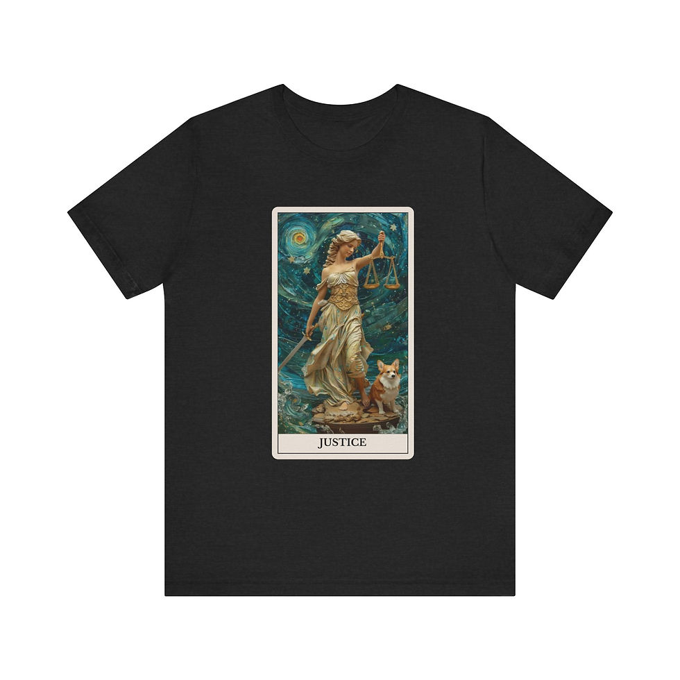 Thumbnail: Justice Tarot Card t-shirt with dogs