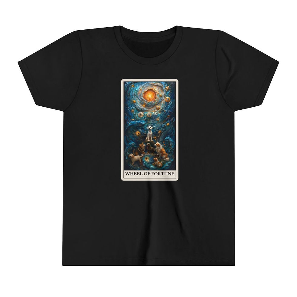 Thumbnail: Wheel of Fortune Tarot Card youth t-shirt with dogs