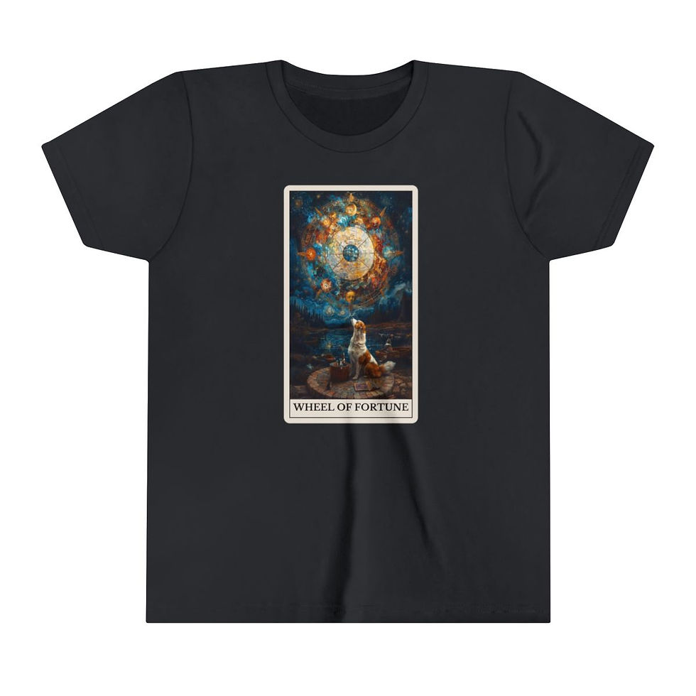 Thumbnail: Wheel of fortune Tarot Card youth t-shirt with dogs