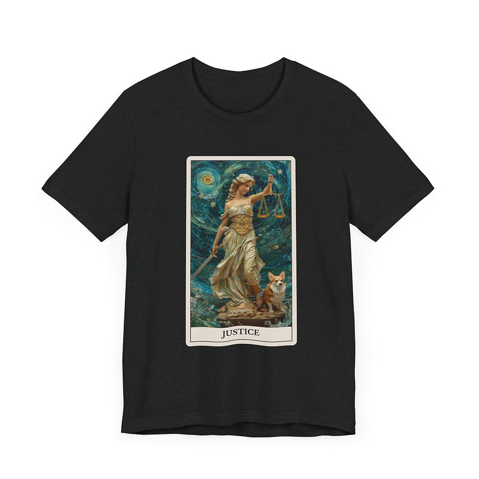 Thumbnail: Justice Tarot Card t-shirt with dogs