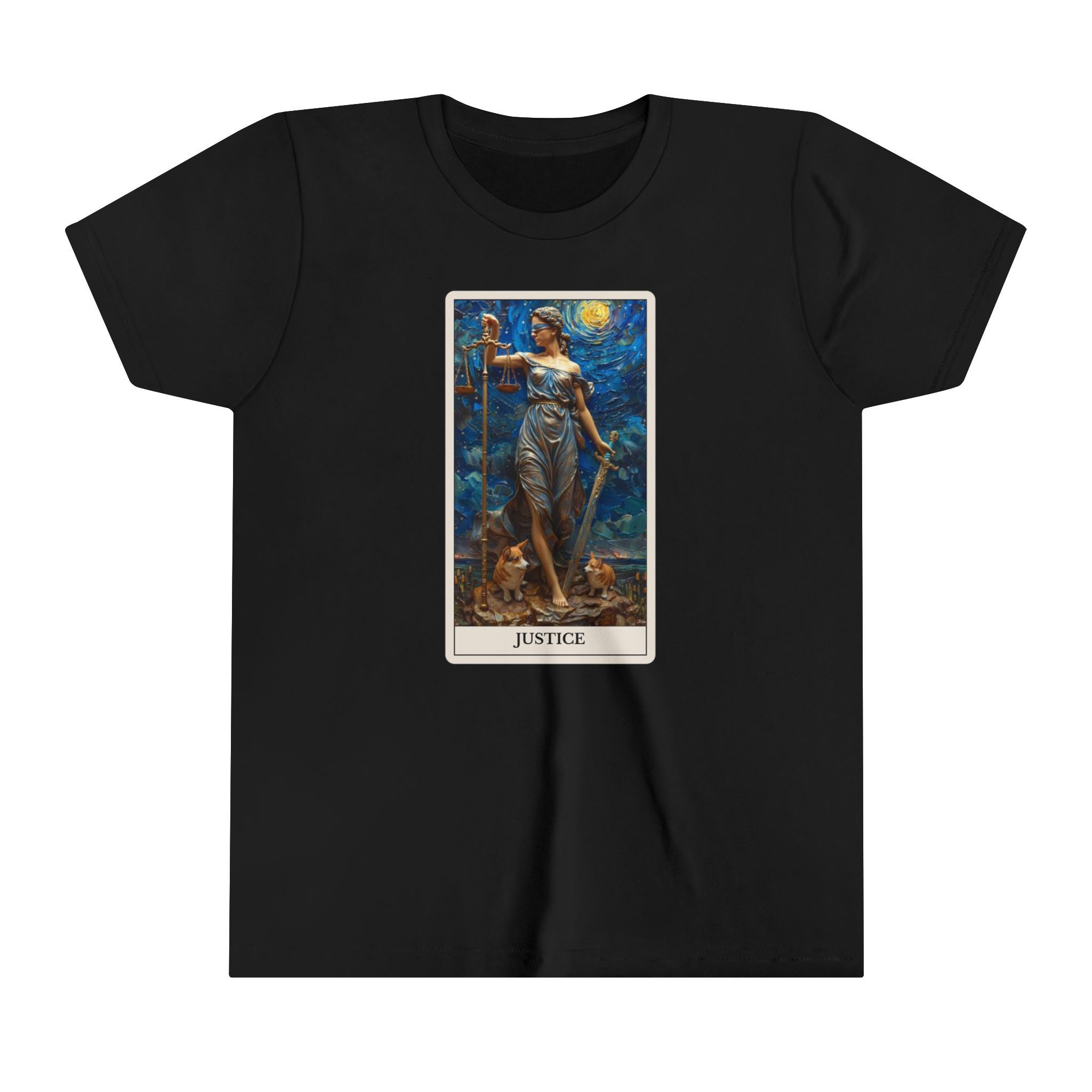 Justice Tarot Card t-shirt with dogs