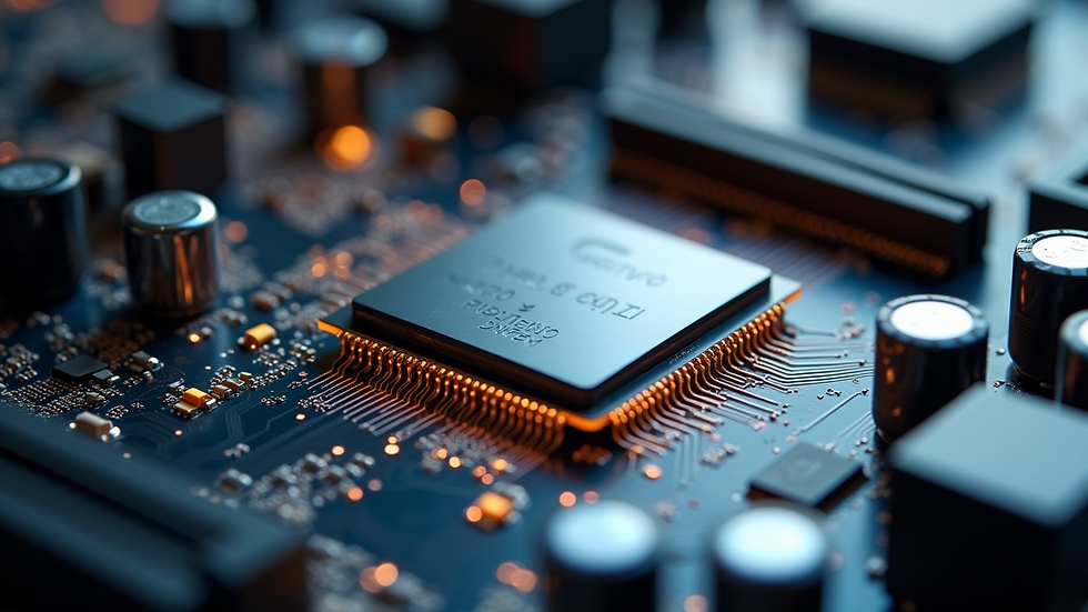 High angle view of a CPU chip on a motherboard
